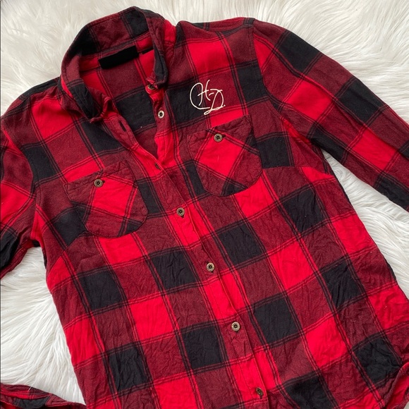Harley-Davidson Early 2000s Black and Red flannel Button Down - Picture 4 of 6